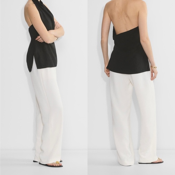 Aritzia Wilfred Thesis Pull On Elastic Waistband Wide Leg Pants In Ivory Size L - Picture 1 of 16